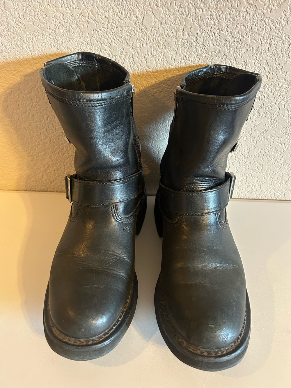 Harley Davidson Leather Black Boots Two Straps Size 9.5 Zipper Side Vintage